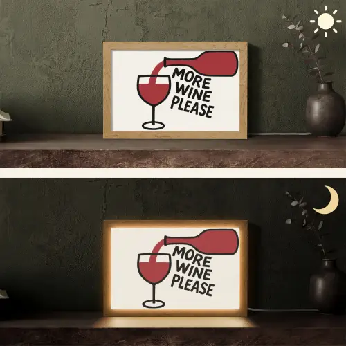 Wijnfles - Quote - Rood - Glas Light Box met kabel (Tafellamp) klein -sfeer3