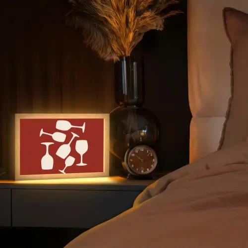 Wijnglazen - Silhouetten - Wit Light Box met kabel (Tafellamp) klein -sfeer1