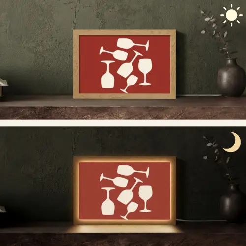 Wijnglazen - Silhouetten - Wit Light Box met kabel (Tafellamp) klein -sfeer3