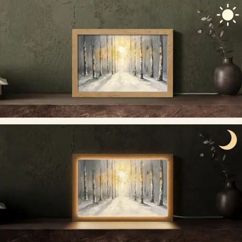 Winter - Abstract - Sneeuw - Natuur - Zon Light Box met kabel (Tafellamp) klein -sfeer3