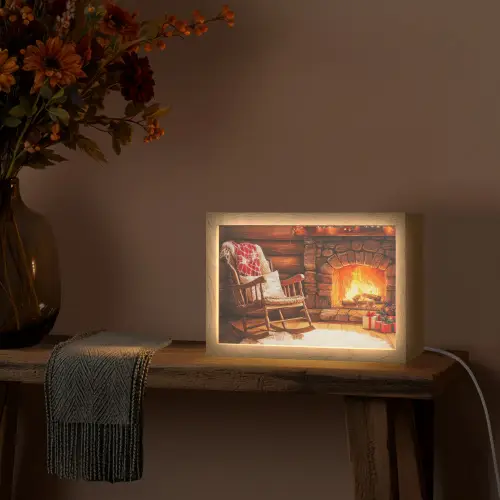 Winter - Kerst - Huis - Openhaard Light Box met kabel (Tafellamp) klein -sfeer4