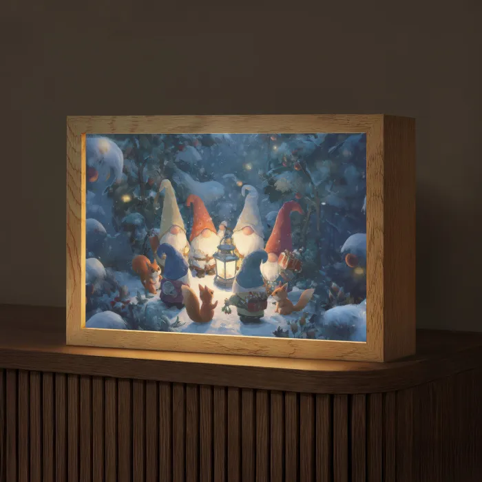 Winter - Gnooms - Eekhoorns - Meerkleurig Light Box met kabel (Tafellamp) klein -z3d_website