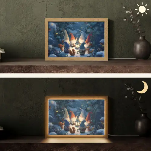 Winter - Gnooms - Eekhoorns - Meerkleurig Light Box met kabel (Tafellamp) klein -sfeer3