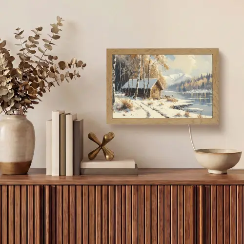 Winter - Sneeuw - Huis - Natuur Light Box met kabel (Tafellamp) klein -sfeer2