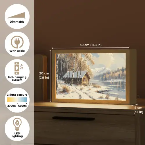 Winter - Sneeuw - Huis - Natuur Light Box met kabel (Tafellamp) klein -USP_EN