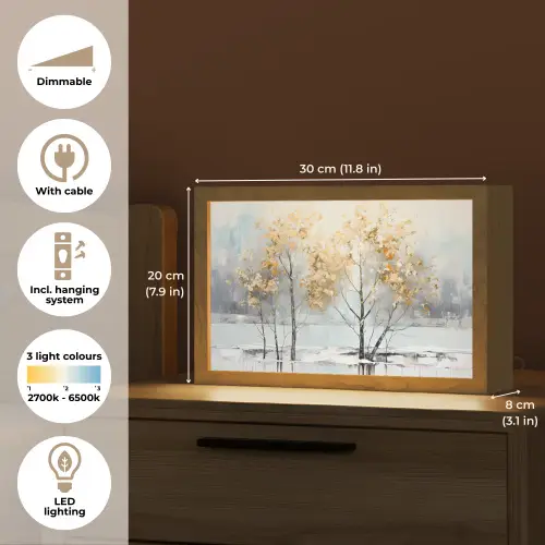 Winter - Bomen - Natuur - Acryl - Kunst Light Box met kabel (Tafellamp) klein -USP_EN