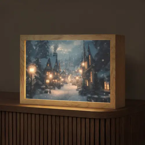 Winterdorp - Sneeuw - Donker Light Box met kabel (Tafellamp) klein -z3d_website