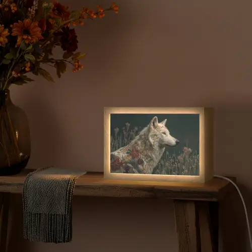Wolf - Bloemen - Natuur Light Box met kabel (Tafellamp) klein -sfeer4