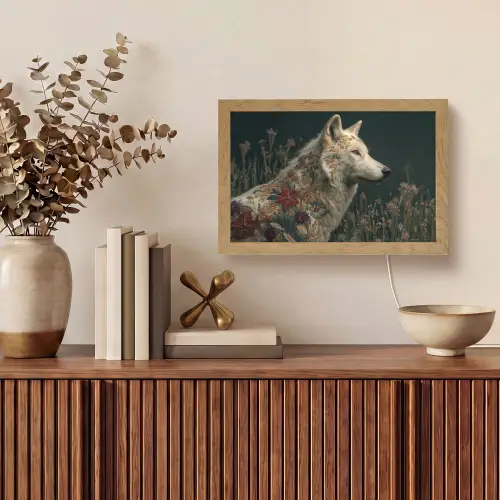Wolf - Bloemen - Natuur Light Box met kabel (Tafellamp) klein -sfeer2