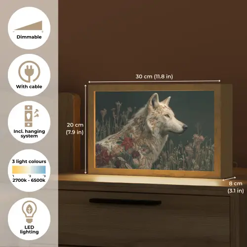 Wolf - Bloemen - Natuur Light Box met kabel (Tafellamp) klein -USP_EN