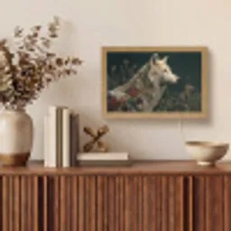 Wolf - Bloemen - Natuur Light Box met kabel (Tafellamp) klein -sfeer2