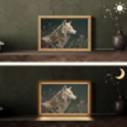 Wolf - Bloemen - Natuur Light Box met kabel (Tafellamp) klein -sfeer3