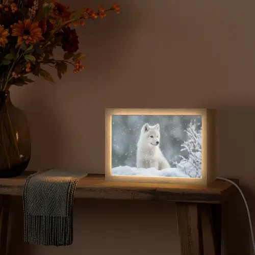 Wolf - Pup - Sneeuw Light Box met kabel (Tafellamp) klein -sfeer4