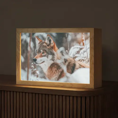 Wolf - Sneeuw - Winter - Dieren - Natuur - Sneeuw Light Box met kabel (Tafellamp) klein -z3d_website