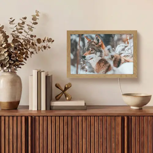 Wolf - Sneeuw - Winter - Dieren - Natuur - Sneeuw Light Box met kabel (Tafellamp) klein -sfeer2