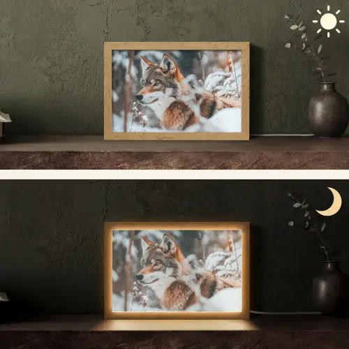 Wolf - Sneeuw - Winter - Dieren - Natuur - Sneeuw Light Box met kabel (Tafellamp) klein -sfeer3