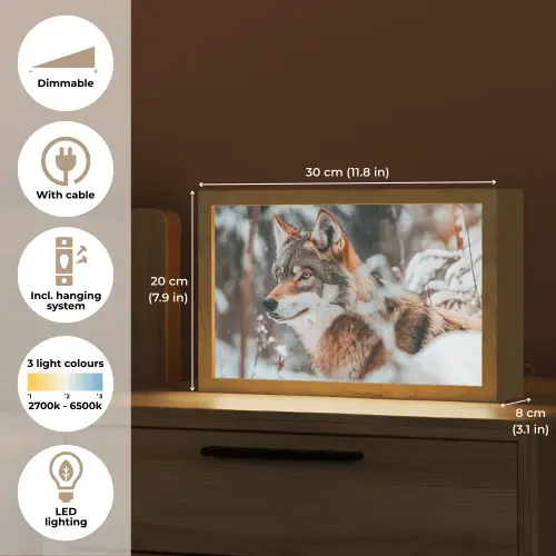 Wolf - Sneeuw - Winter - Dieren - Natuur - Sneeuw Light Box met kabel (Tafellamp) klein -USP_EN