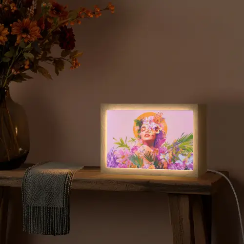Vrouw - Abstract - Cirkel - Bloemen Light Box met kabel (Tafellamp) klein -sfeer4