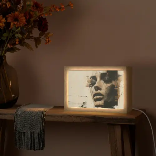 Vrouw - Gezicht - Abstract - Kunst Light Box met kabel (Tafellamp) klein -sfeer4