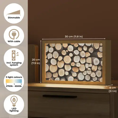 Hout - Boomstammen - Textuur Light Box met kabel (Tafellamp) klein -USP_EN