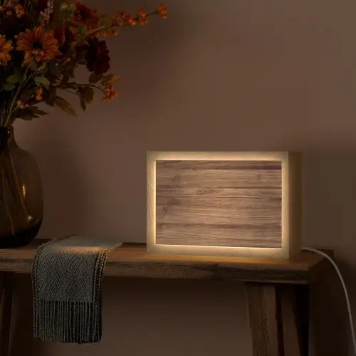 Houtlook - Bruin Light Box met kabel (Tafellamp) klein -sfeer4