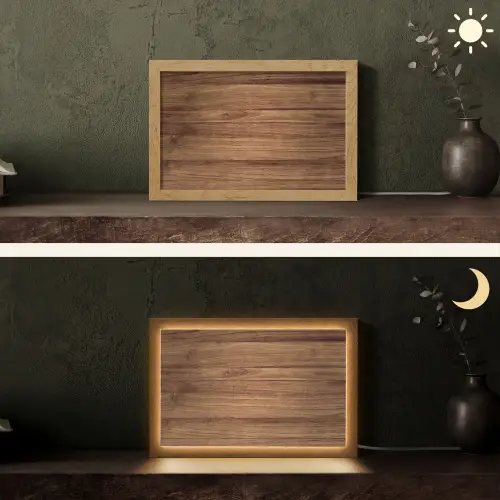 Houtlook - Bruin Light Box met kabel (Tafellamp) klein -sfeer3
