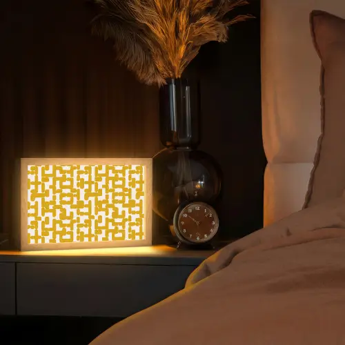 Geel - Beige - Patroon Light Box met kabel (Tafellamp) klein 924 -sfeer1