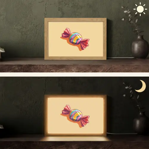 Geel - Snoep - Kleur Light Box met kabel (Tafellamp) klein -sfeer3
