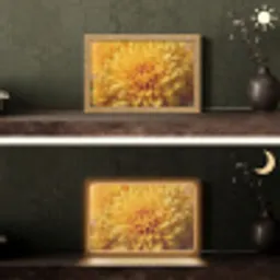 Geel - Chrysant - Zachtheid Light Box met kabel (Tafellamp) klein -sfeer3