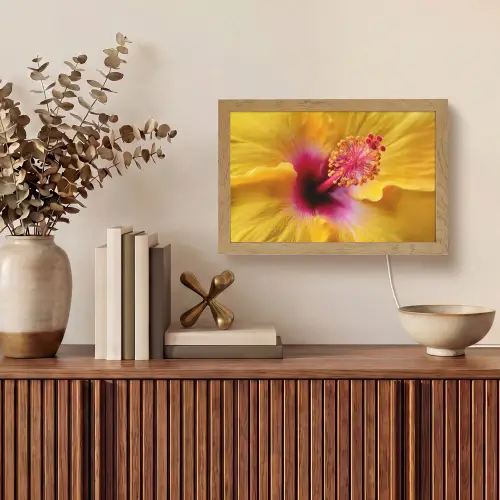 Geel - Hibiscus - Tropisch Light Box met kabel (Tafellamp) klein -sfeer2