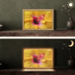 Geel - Hibiscus - Tropisch Light Box met kabel (Tafellamp) klein -sfeer3