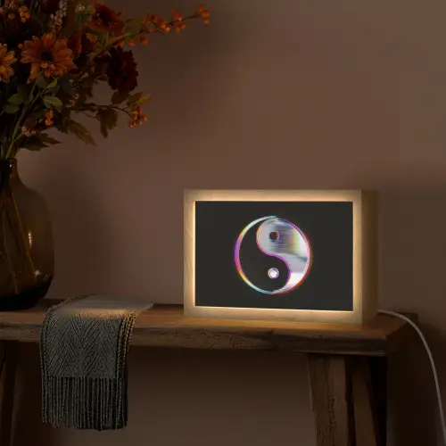 Yin-Yang - Cirkel - Regenboog Light Box met kabel (Tafellamp) klein -sfeer4