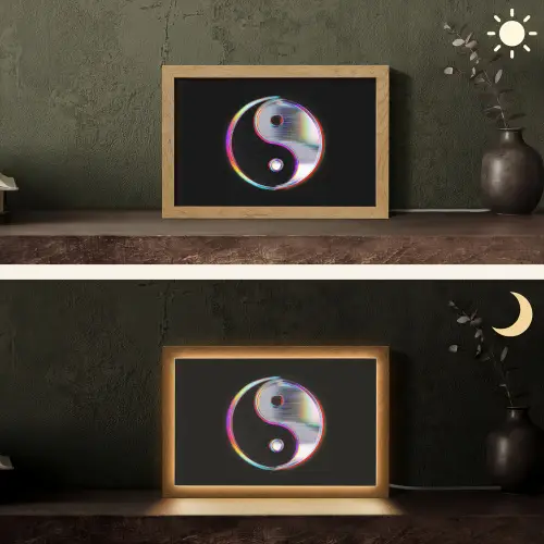 Yin-Yang - Cirkel - Regenboog Light Box met kabel (Tafellamp) klein -sfeer3