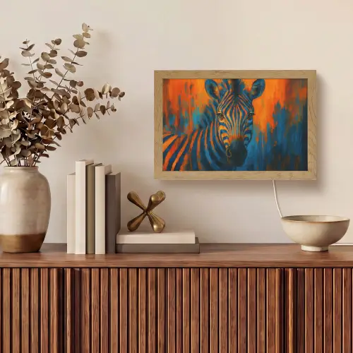 Zebra - Abstract - Blauw Light Box met kabel (Tafellamp) klein -sfeer2