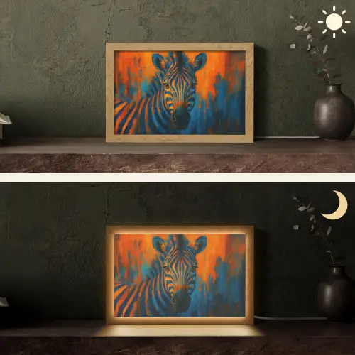 Zebra - Abstract - Blauw Light Box met kabel (Tafellamp) klein -sfeer3