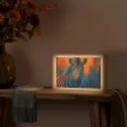 Zebra - Abstract - Blauw Light Box met kabel (Tafellamp) klein -sfeer4