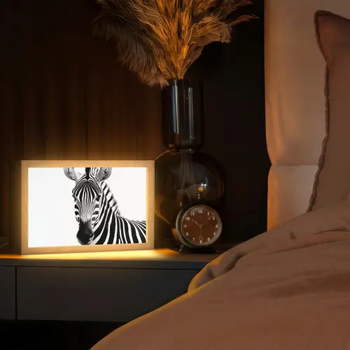 Zebra - Close-up - Zwart - Strepen Light Box met kabel (Tafellamp) klein -sfeer1