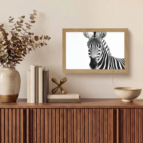 Zebra - Close-up - Zwart - Strepen Light Box met kabel (Tafellamp) klein -sfeer2