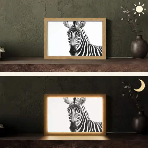 Zebra - Close-up - Zwart - Strepen Light Box met kabel (Tafellamp) klein -sfeer3