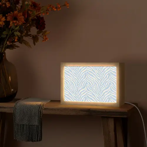 Zebra - Motief - Blauw - Wit Light Box met kabel (Tafellamp) klein 924 -sfeer4