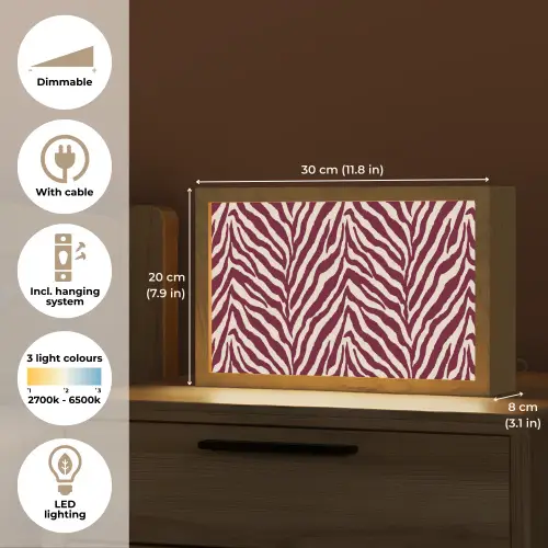 Zebra - Motief - Bordeaux - Rood Light Box met kabel (Tafellamp) klein 924 -USP_EN