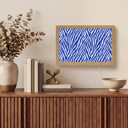 Zebra - Patroon - Kobalt - Blauw Light Box met kabel (Tafellamp) klein 924 -sfeer2
