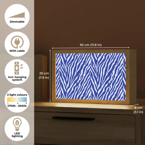 Zebra - Patroon - Kobalt - Blauw Light Box met kabel (Tafellamp) klein 924 -USP_EN