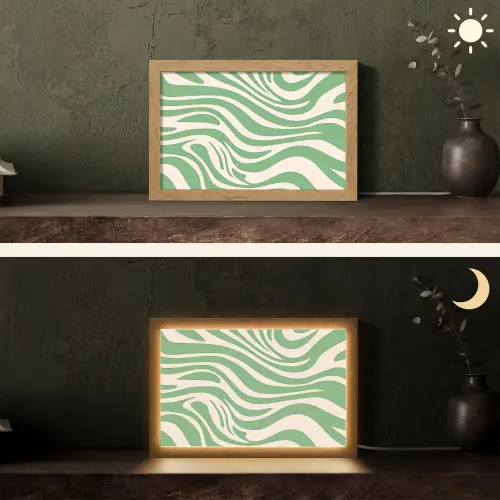 Zebrapatroon - Groen - Retro Light Box met kabel (Tafellamp) klein -sfeer3