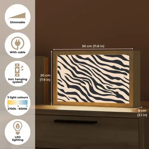 Zebraprint - Dynamisch - Roze Light Box met kabel (Tafellamp) klein -USP_EN
