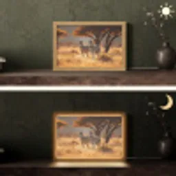 Zebra's - Savannelandschap - Gras Light Box met kabel (Tafellamp) klein -sfeer3