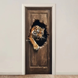 Tijger - Doorkijk - Deur - Hout - Dieren deurposter klein -3d_beige