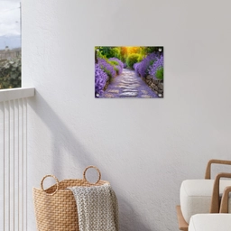 Lavendelpad bij zonsondergang tuinposter los doek klein -sfeer8