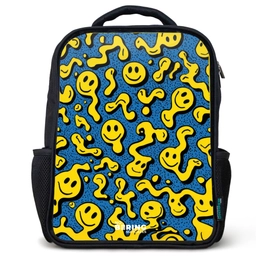 Smiley - Blauw - Geel Rugzak - Zwart middel -3d