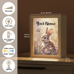 Konijntje - Bruin - Bloemen - Vlinders Light Box met kabel (Kinderlampje) klein -USP_EN
